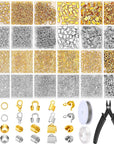 2384Pcs Crimp Beads Supplies for Jewelry Making, Including Crimp Bead Covers, Crimp Tubes, Bracelet Clasps and Closures, Crimp Ends, Jump Rings, Crimping Pliers and Beading Wire for Bracelets Making