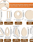 280 Pieces Unfinished Wooden Earrings Blanks Wooden Teardrop/Circle/Triangle/Rectangle Shapes Earrings Pendants Wood Earring Pendant Pieces with 100 Pieces Hooks & 100 Pieces Rings