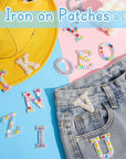 104 Pcs Pearls Rhinestone English Patches A-Z Glitter Pearl Sew on Patches Iron on Letters for Clothing Alphabet Applique Pearl Beaded Letter Patches for DIY Crafts Clothes, 4 Styles