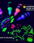 3D Fabric Paint, 40 Colors Permanent Textile Paint with 3 Brushes and Stencils, Permanent Fabric Paint with Fluorescent, Glow in the Dark, Glitter, Metallic Colors for Clothing, T-Shirt, Glas