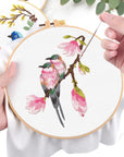 4 Sets Embroidery Kit for Beginners, Art Craft Handy Sewing Set Hummingbird and Flower Cross Stitch Starter Kits, DIY Embroidery Kits with Patterns and Instructions Hoops Needles Threads