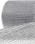 Bling Rhinestone Diamond Mesh Ribbon Wrap, Silver Acrylic Bling Diamond Wrap Ribbon for Wedding, Cake, Vase Decorations, Party Supplies (30Ft)