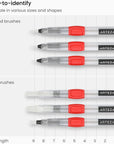 Water Brush Pen, Set of 6, Assorted Soft Nylon Bristle Tips, Self-Moistening Water Brush, Refillable Water Pen
