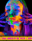 Glow in the Dark Party Supply 20 Sheet (Over 160 Pcs) Glow Temporary Tattoo Stickers,12 UV Neon Light Face Body Crayons Paint Kit for Kid Adult Masquerade Masks Mardi Gras Supplies Neon Favor
