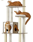 Woodywonders Cat Tree, 65-Inch Modern Cat Tower for Indoor Cats, Multi-Level Cat Condo with 5 Scratching Posts, Perch, Washable Removable Cushions, Cat Furniture, Rustic Brown UPCT166X01
