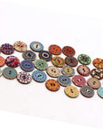 100Pcs Mixed Random Flower Painting round 2 Holes Wood Wooden Buttons for Sewing Crafting 20Mm