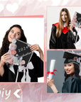 35 Pcs DIY Graduation Cap Decorations Accessory Kit, 3D Artificial Flowers 3D Butterfly Stickers Rhinestone Stickers Alphabet Letter Stickers Pearl Stickers Bowknot for Grad Hats Decor (Pink)