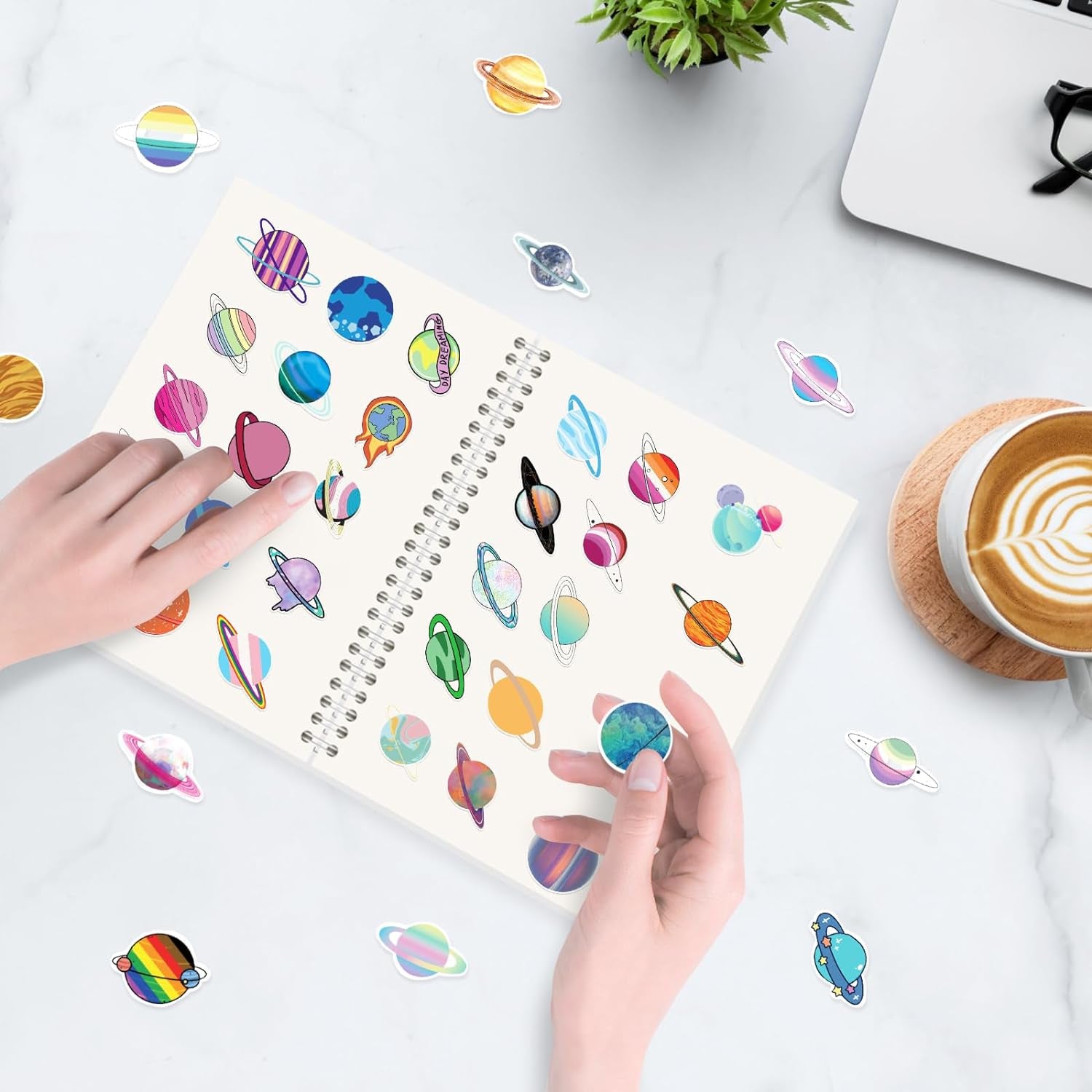 Reusable Sticker Book Collecting Album Sticker Storage Book for Adults 37 Sheets Release Paper Sticker Collection Book A5 Size Cute Sticker Keeper Holder (Planet)