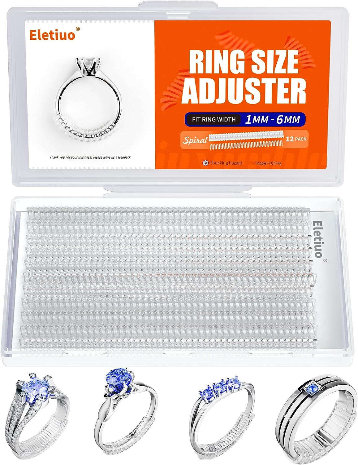 Ring Size Adjuster for Loose Rings,12 Pack-4 Sizes Invisible Transparent Silicone Guards Clip Jewelry Fitter Resizer,Fit Almost Any Ring for Women and Men