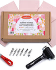 Rubber Stamp Kit (5-Pack). Linoleum Block Kit with Cutting Blades Tools (6Pcs). Block Printing Kit (6In X 4In X ¼ In) Light Pink Color. Best Carving DIY Stamp Making Kit for Printmaking