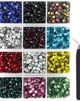 5400Pcs Multicolor Rhinestones 12 Mixed Color Hotfix Rhinestones Flatback Gemstones and Crystals for Halloween Costume Accessories, Crafts with Tweezers and 2 Picking Pens