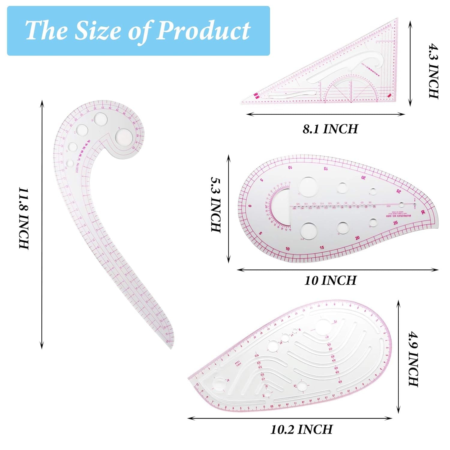 Pattern Sewing Rulers Set, 4 Styles Plastic Sew French Curve Ruler, Metric Curve Shaped Rulers for Designers and Tailors, Perfect for Drawing, Craft, Sewing Project and DIY by  (Style A-4PCS)