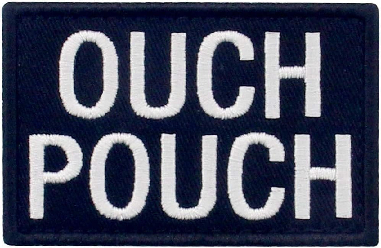 Ouch Pouch Embroidered Patch Tactical Moral Applique Fastener Hook & Loop Emblem, Red & Black