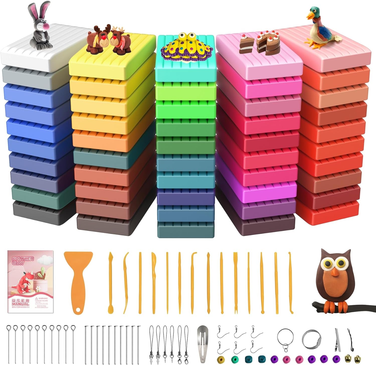 Polymer Oven-Bake Clay 50 Color Starter Kits, Modeling Sculpting Clay with Sculpting Tools, Accessories, Kids Arts and Crafts Gifts.
