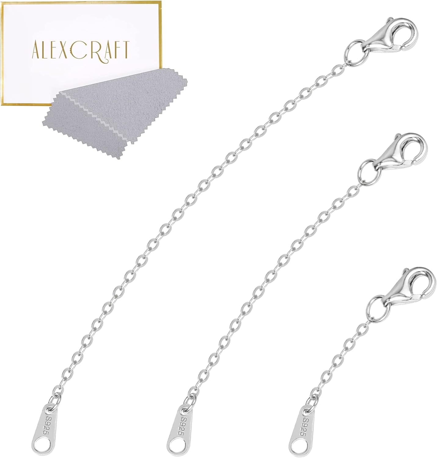 Necklace Extender White Gold Chain Extender 925 Sterling Silver Necklace Bracelet Anklet Extenders Chain Extension for Jewelry Making (1 2 3 Inch)