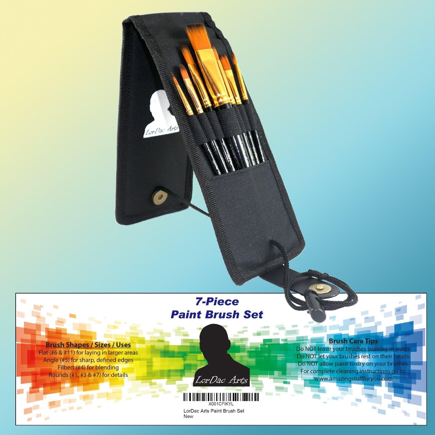 Paint Brush Set, 7 Artist Brushes for Painting with Acrylic, Gouache, Oil and Watercolor. Professional Art Quality on Canvas, Wood, Face and Models. Includes Carrying Case Travel Kit