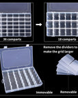 36 Grids Clear Plastic Organizer Box with Adjustable Compartment Dividers, Jewlery Storage Bead Organizer Rock Collection Box for Fishing Tackles Washi Tapes Threads