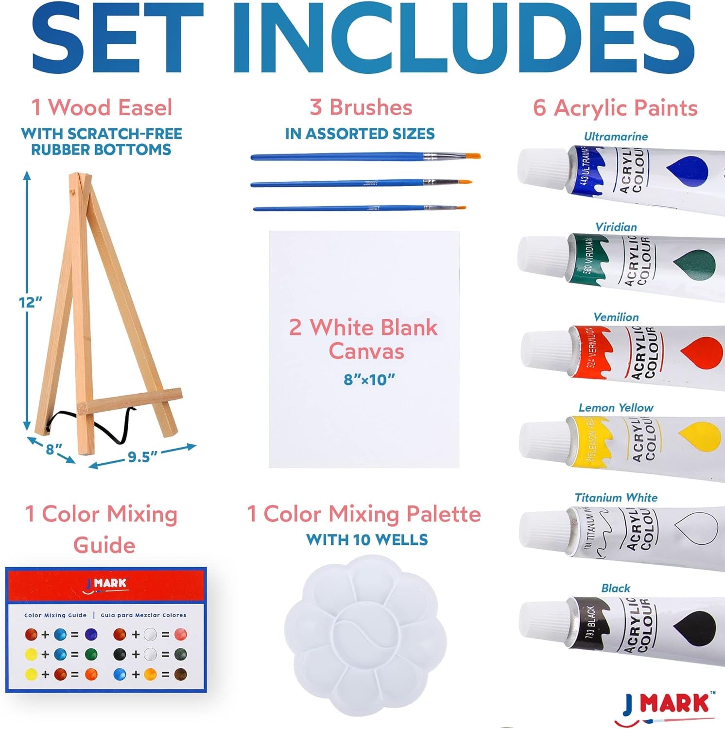 Paint Set – Mini Canvas Acrylic Painting Kit with Wood Easel, Canvases, Paint, Brushes & More