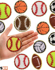 16Pcs Sports Themed Patch, Chenille Patches Gold Edges Basketball Soccer Baseball Football Volleyball Iron on Patch for Bags Hat DIY Clothing Repair
