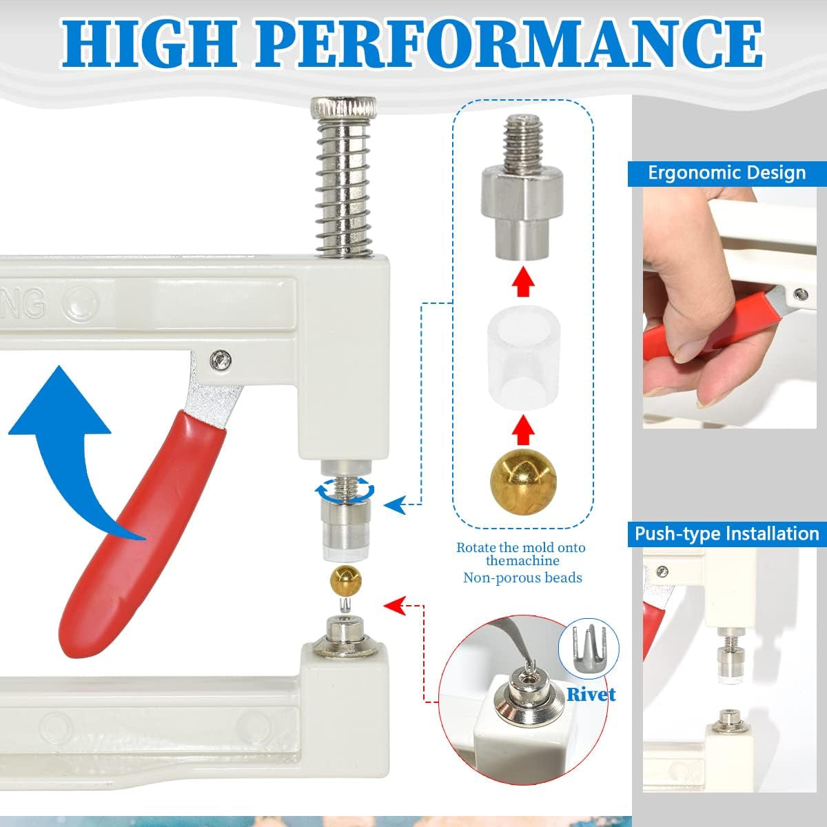 Pearl Handmade Setting Machine with 5 Sizes of round Pearl ABS Beads Rivet Studs and 900 Pcs Nailheads Spots Studs Kit for Hats Shoes Clothes Bags Skirts Beads DIY Accessories
