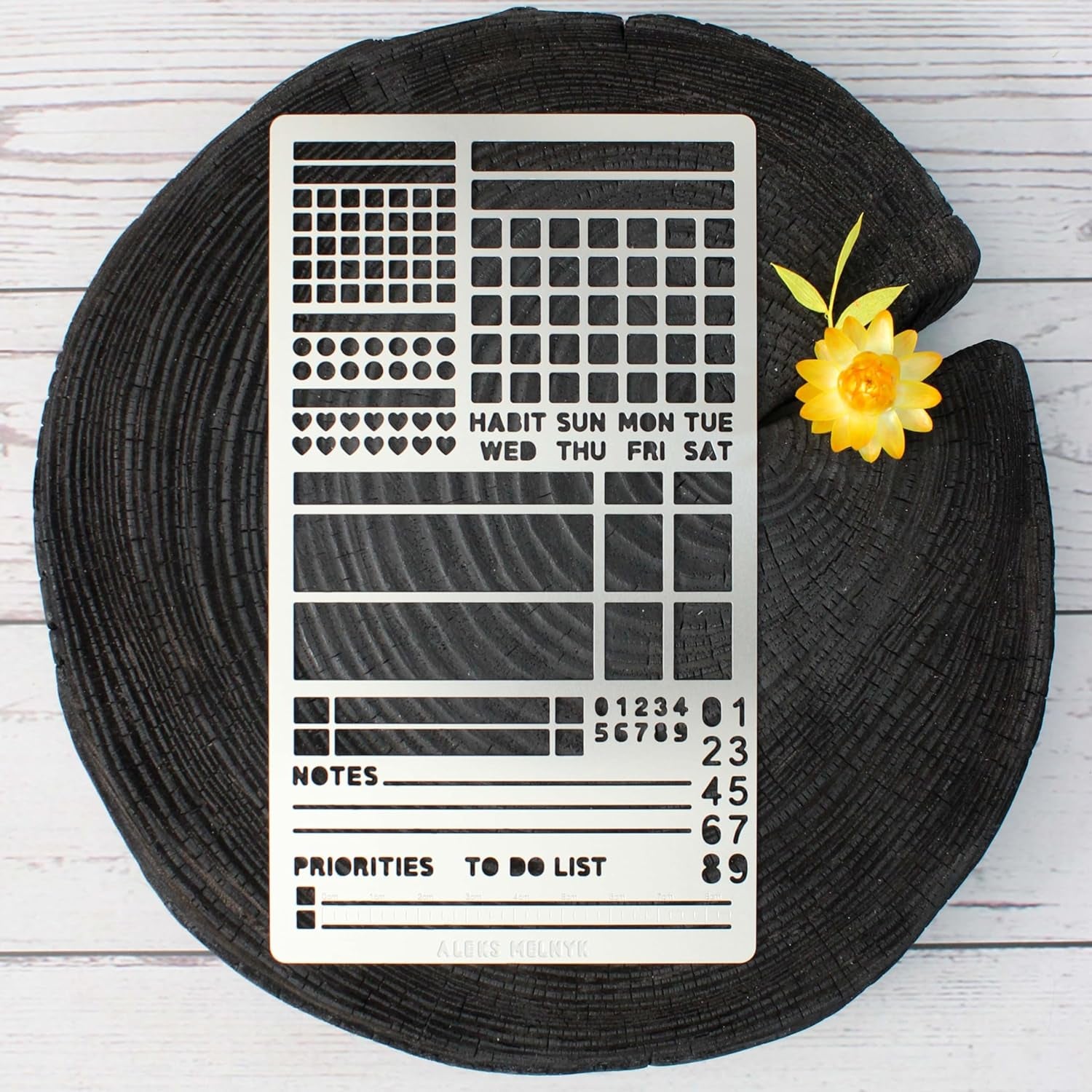 No.423 Metal Stencil for Bullet Journaling, Makeselife Stencil Bookmark, Planning, Banners, Lines, Lists, Planner Stamps, Habit Tracker, Dot Journal Stencil for Diary, Template, Scrapbook