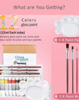 Stain Glass Paint Kit with 12 Colors, 3 Nylon Brushes, 1 Palette, Permanent Acrylic Enamel Painting Set to Create Translucent Arts on Transparent Wine Glasses, Enamel, Window and Glass