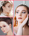 7 Sizes Self Adhesive Ivory White Hair Pearl Stickers, 2032 Pieces Stick on Pearls Gems for Hair, Face, Makeup, Eye, Crafts, Wedding