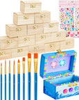 15 Pcs Small Wooden Boxes with Hinged Lids 3.5 X 2.2 X 1.9 Inch Unfinished Wooden Treasure Chest Box 10 Pcs Paint Brushes with 2 Sheets Craft Gems Self Adhesive Rhinestones Stickers