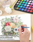 Watercolor Set, 48 Color Paint Set, 10 Brushes, 30 Page Pad(9"X12"), 4 Refillable Pens & More, Painting Kit for Kids, Adults, Beginners