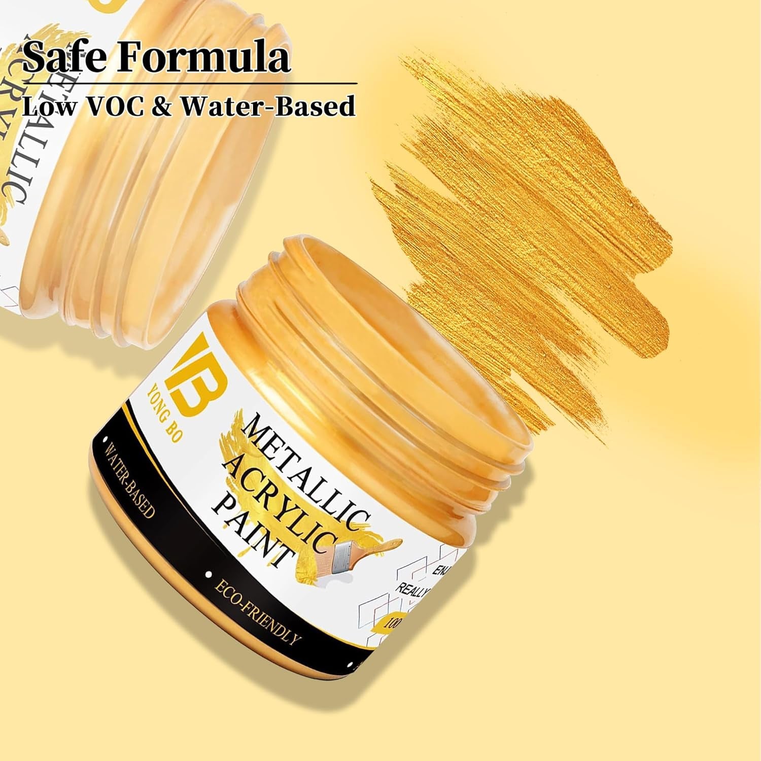 Metallic Gold Acrylic Paint, 100Ml Gold Paint, Gold Leaf Paint for Metal, Wood, Headstone, Painting, Non Toxic Non Fading