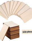 100 Pieces 2 X 3 Inches Unfinished Wood Pieces Rectangle Blank Sharp Corners Wooden Sheets for DIY Arts Craft Project