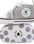 Unisex Baby Boys Girls High Top Sneaker Soft Anti-Slip Sole Newborn Infant First Walkers Canvas Denim Shoes