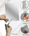 Stick on Mirror Tiles 6 X 9 Inches - Flexible Mirror Tape Sheets, Non-Glass Self Adhesive Stick on Mirror Tiles, Cut Mirror Stickers to Size, Peel and Stick, Great for Crafts and Mirror Wall