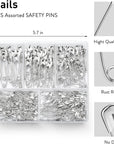 280 Pack 1-2.2 Inch Safety Pins Assorted Size Rust-Resistant Nickel Plated Steel Sharp Edge for Clothes, Sewing, Arts Crafts