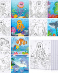 Meanpla 12 Pcs Back to School Pre Drawn Outline Canvas 4'' X 4'' Pre Drawn Stretched Canvas Painting Boards for Painting Art Party Favor for Student Kids First Day of School (Marine Animal Style)