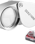 Pocket Jewelry Loupe 30X 21Mm Jewelers Loop Eye Magnifying Glass Foldable Magnifier