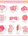 10Pcs Pink Preppy Iron on Patches for Girls Y2K Chenille Embroidered Repair Patch Hanging Lip Lightning Bolt Leopard Face DIY Accessories Sew on Applique for Backpack Clothes Hats Dress Jackets Jeans