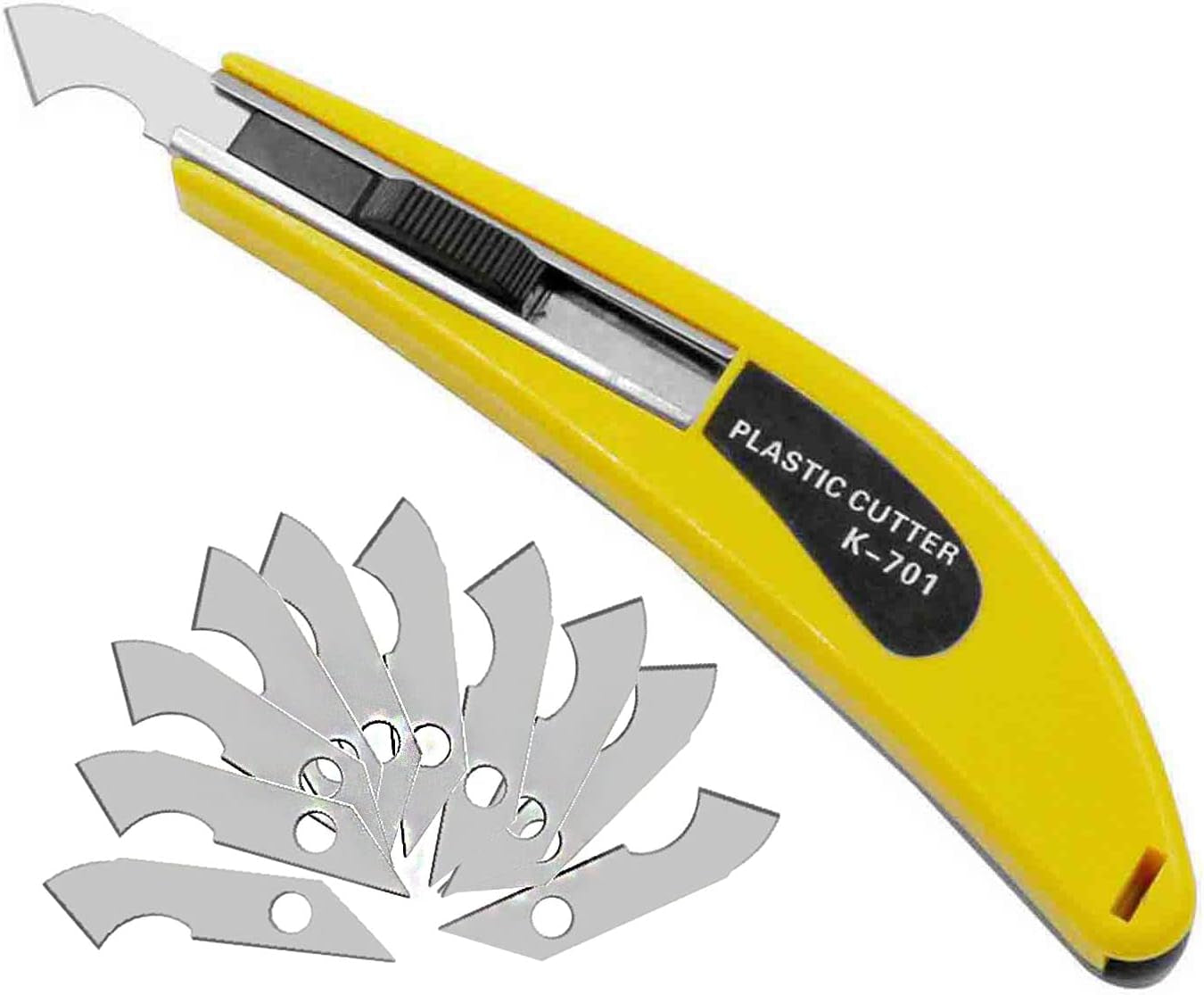 Professional Acrylic Plexiglass Sheet Cutter Scoring Knife Tool,With a Curved Handle,It Is More Convenient to Use.One Handle,11 Blades.(Yellow)