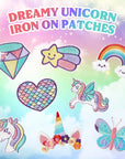 8 Pcs Dreamy Unicorn Iron on Patches Cute Rainbow Star Heart Butterfly Diamond Sew on Embroidered Applique Repair Embroidery Patch DIY Craft Accessories for Kids Girls Clothing Backpack Hat