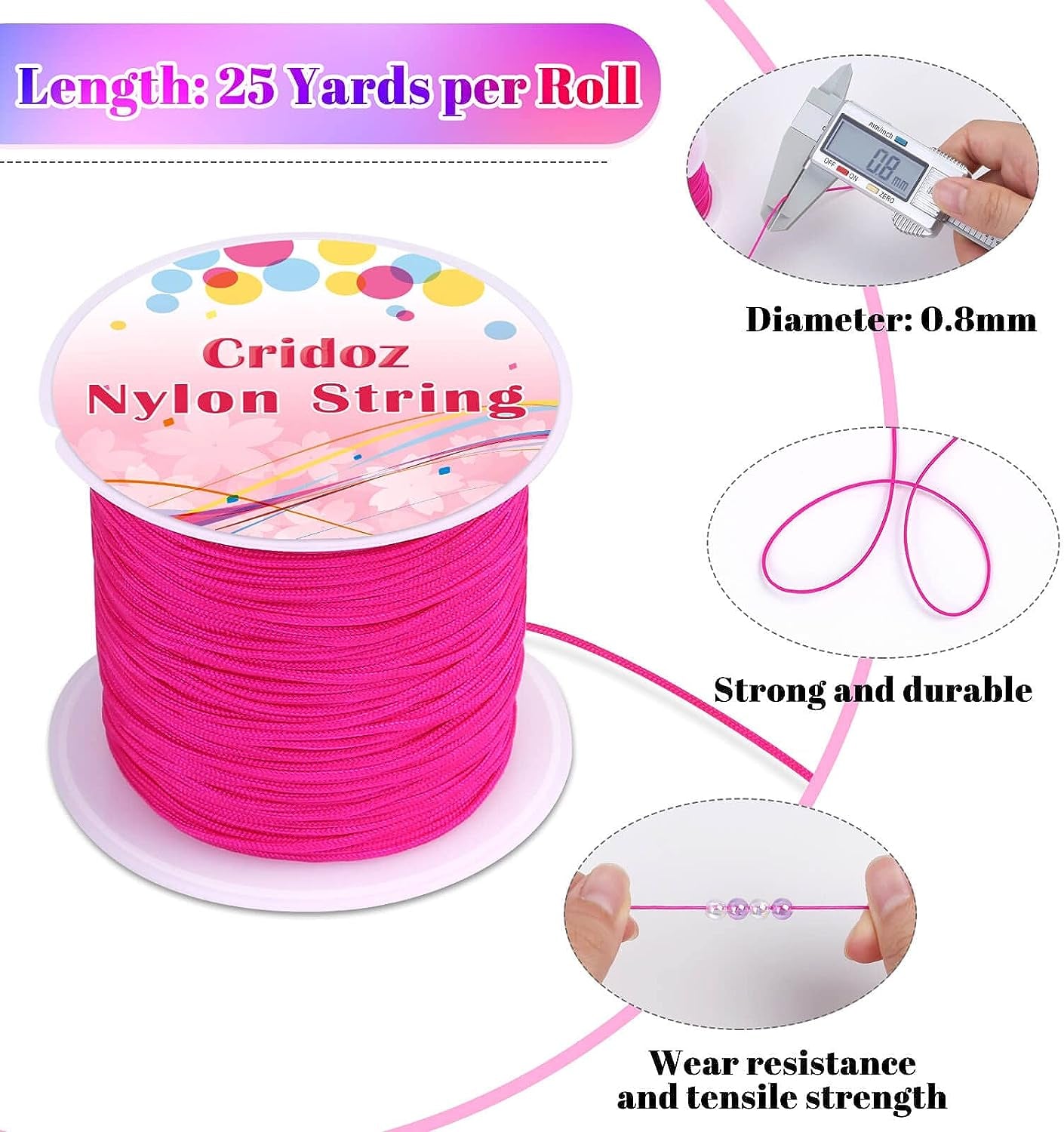 Nylon String for Bracelets,  20 Rolls Chinese Knotting Cord Nylon Beading Thread for Kumihimo, Braided Bracelets, Beading, Necklaces, Macrame Craft, Wind Chime, Jewelry Making