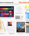 54 Pack Acrylic Paint Set, Acrylic Painting Set with 30 Colors Acrylic Paint, Wooden Easel, Painting Canvas, Paint Brushes, Palette, Art Painting Supplies for Kids Adults Beginner Artists
