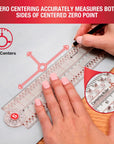 24-Inch Folding Ruler with Precision Marking & Grid Lines for Sewing, Quilting, Crafting & Patternmaking - Clear Metric Ruler - Zero-Centering, 15 Increment Quick Angle Ruler, Folds to 12”