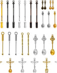 34 Pieces Mini Shovel Spoon, Little Spoon Pedants Tiny Spoon Mini Shovel Spoons Charms Tableware Charm Pendants, 7 Style Tiny Micro Spoon Kitchen Pendant Spoon