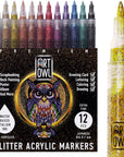 Acrylic Glitter Paint Marker Pens, Ultra Fine Point 0.7Mm - Sparkle Paint Pens for Rock Painting, Stone, Ceramic Glass, Wood, Card Stock, Canvas, DIY Crafts - Set of 12
