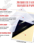 20PCS Tattoo Transfer Paper - Tattoo Stencil Paper for Tattooing Thermal Transfer Paper Transfer Paper Tattooing Temporary Tattoo Paper for Tattoo Stencils Kit Tattoo Supplies 8.5 X 11Inch