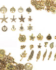 200Pcs Tibetan Antique Gold Charm Mixed Pendants DIY for Bracelet Necklace Jewelry Making and Crafting