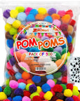 600 Pcs Pom Poms for Crafts - 500 1-Inch round Polypropylene Colorful Craft Pom Poms with 100 Googly Eyes