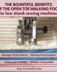 Open Toe Walking Foot for Quilting and Sewing | Stitch through Multiple Layers & Match Prints | Compatible with Most Low-Shank Sewing Machine Models | Brother, Singer, Janome, Babylock, More