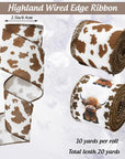 Highland Cow Wired Edge Ribbon Cow Print Craft Ribbon White Brown Fabric Ribbon for Wreath Bow Making DIY Crafts Wrapping Party Decor Supplies, 2 Rolls, 20 Yard