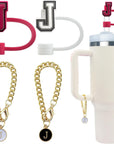 4 PCS Initial Letter Charm Accessories and Straw Cover Pack- Chains with Initial Letter for Stanley 20 30 40 Oz Tumbler with Handle